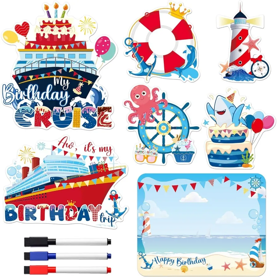 

Круизные дверные украшения, магнитные 7- шт., круизные дверные магниты на день рождения с вертикальным тортом, дизайн океанских животных, забавный магнит на день рождения