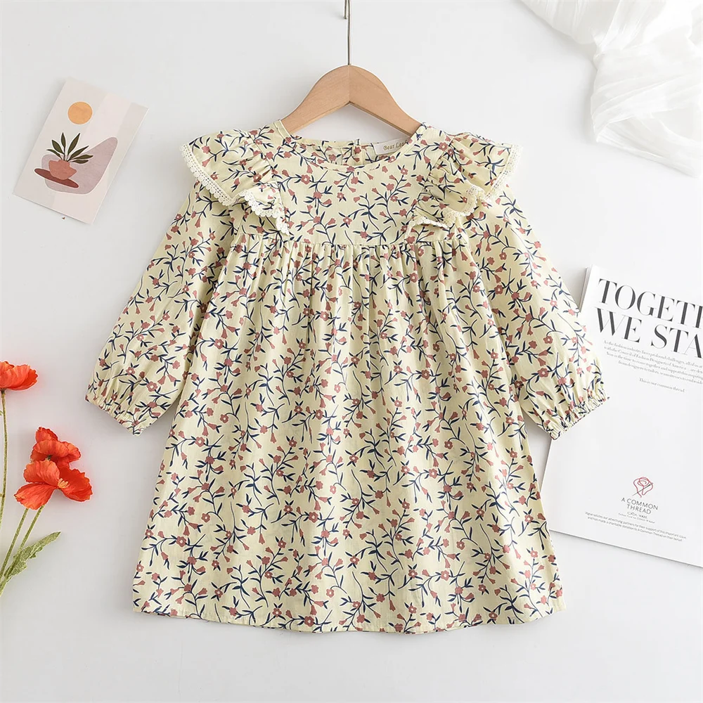 Fall Flowers Girls Dresses Korean Version Floral Dress Toddler Dress Fall Girl Dress Baby Dress Baby Kids Dress Clothes Vestidos