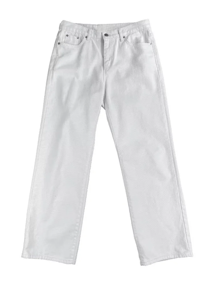 

Cleanfit American Sle mat Waed White Jeans Men Women Straight Loose Wide Leg Casual Pants Couples Loose Fit Jeans