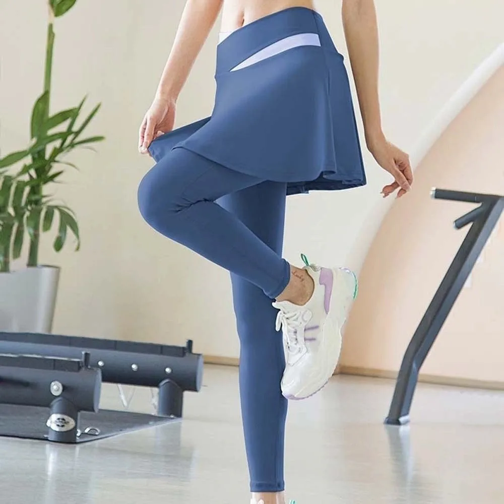 

Combined in One Fitness Leggings High Waist Contrasting Color Elastic Pants Skirt Plus Size Tight Sports Yoga Pants Exercise