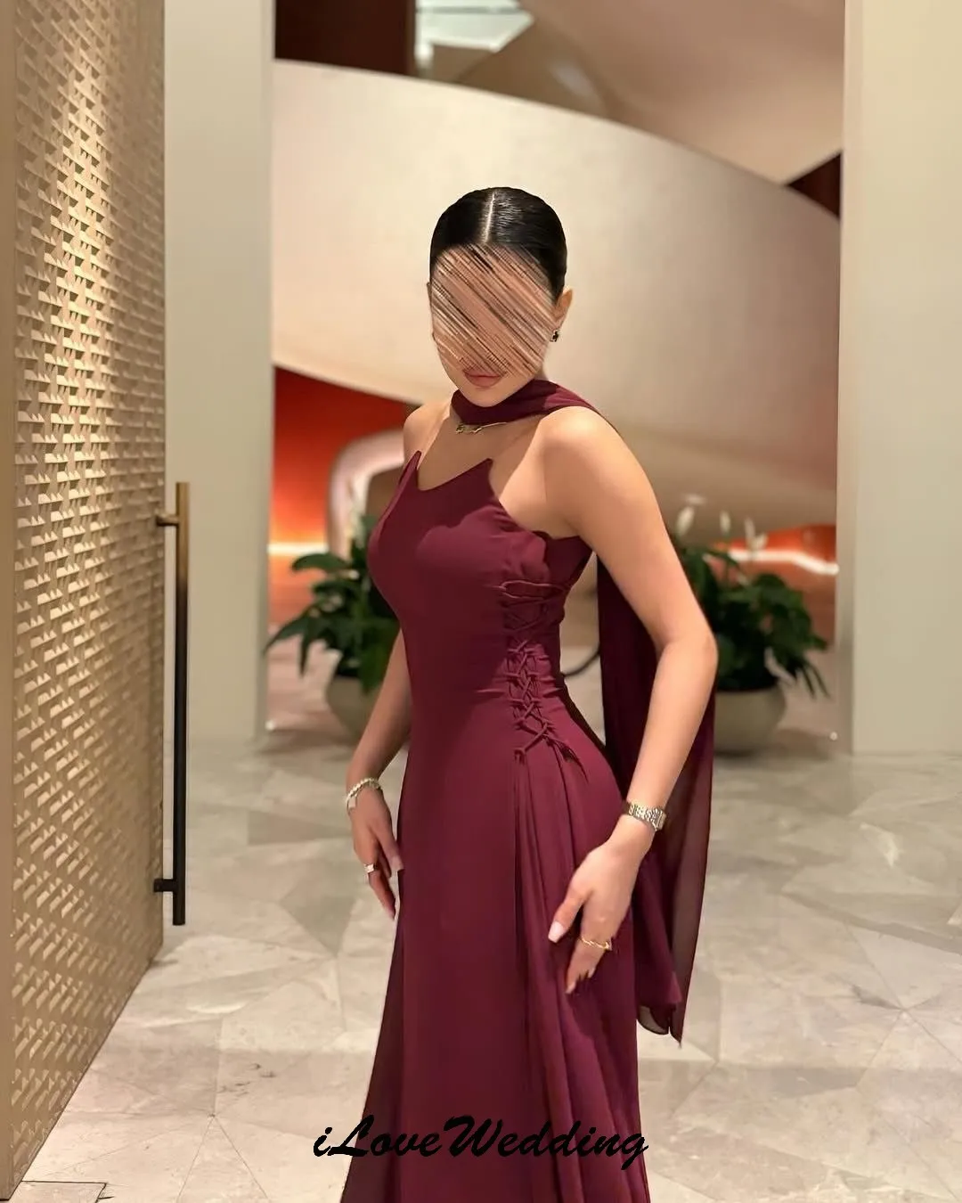 Burgundy Chiffon Strapless Evening Dress 2025 Elegant Wedding Party Dress For Woman Lace-Up Ribbons A-Line Prom Dress Customzed