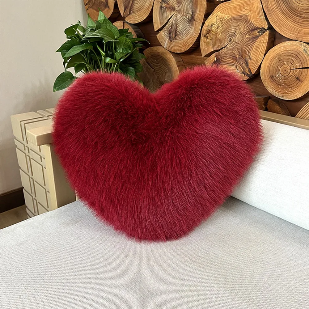 

New Fur Heart Plush Pink Color PP Cotton Soft Fluffy Love Heart Shaped Stuffed for Birthday