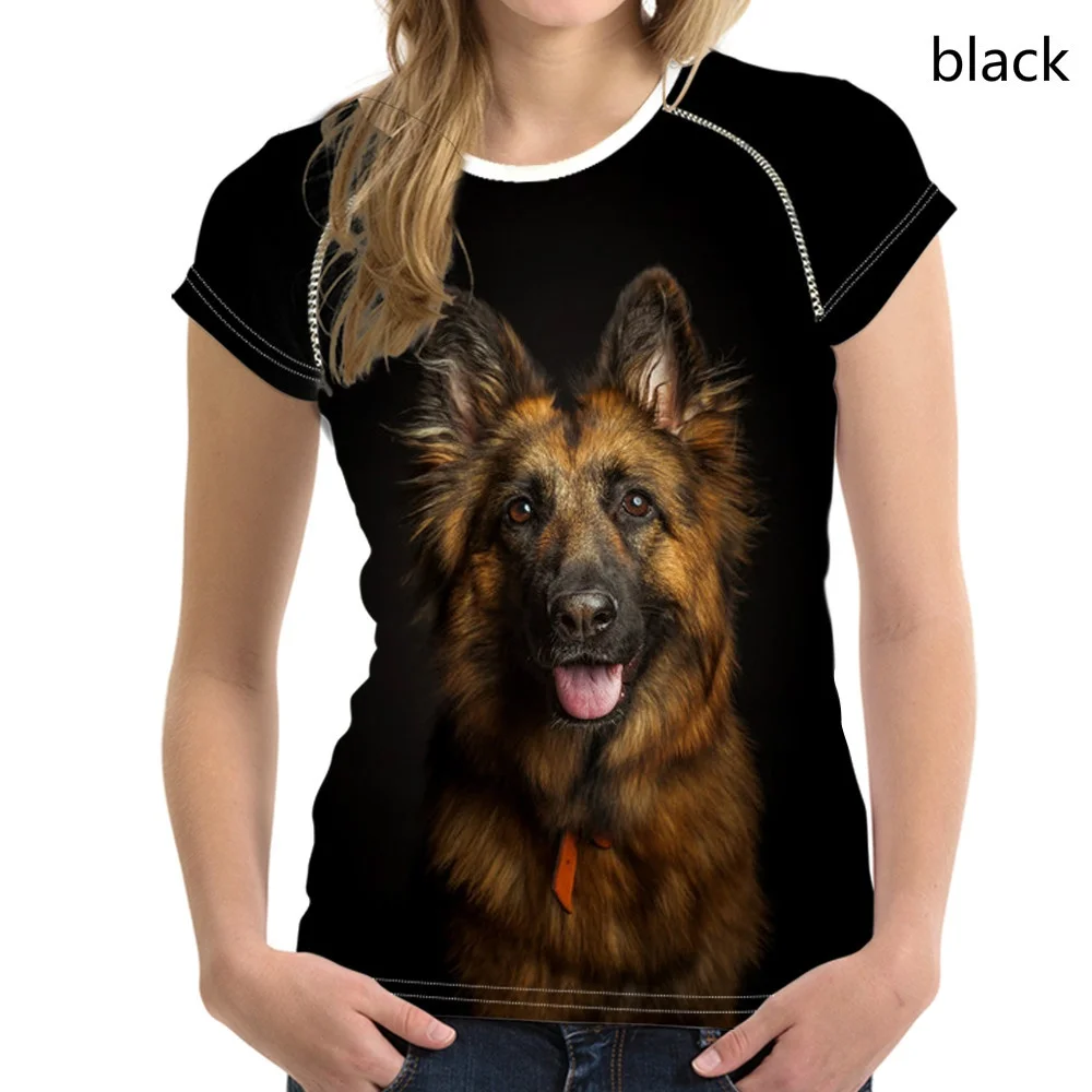 Women T Shirts Cute Animal German Shepherd Dog Pattern Girls O Neck T-shirts Fit Short Sleeve Top Tees