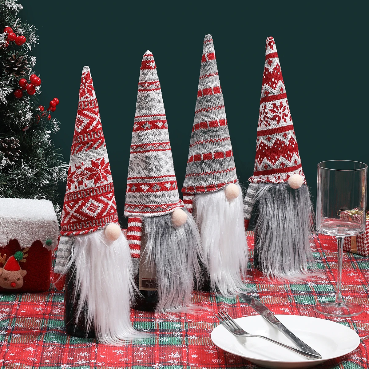 Christmas Wine Bottle Decorations, Wine Bottle Bags, Suitable for Restaurant, Family Gatherings and Party Decorations