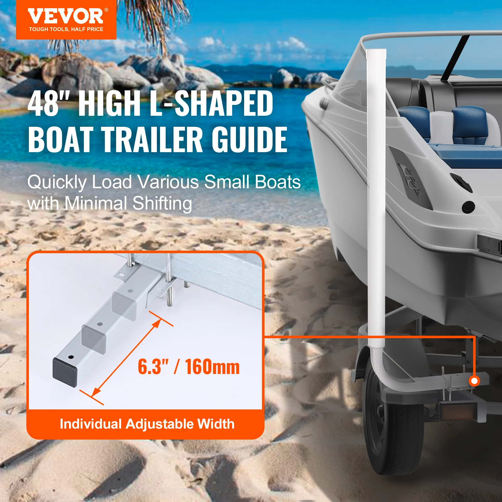 VEVOR Marine Trailer Guide Set, 48'' Flexibly Adjustable Poles, Pair of Steel Supports with PVC Coating, for Sailboat Transport