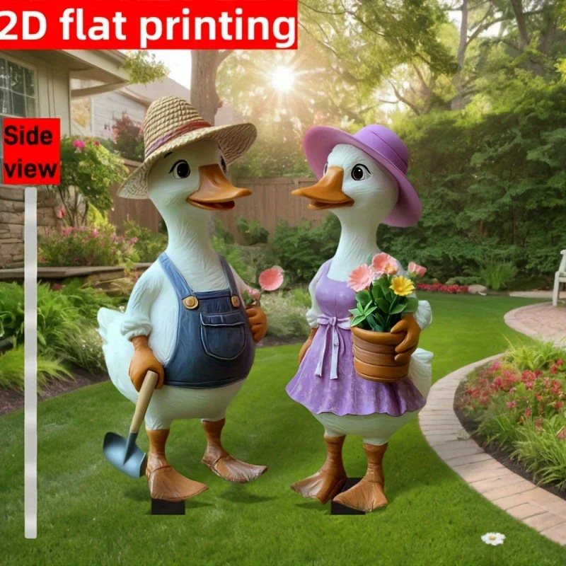 1 piece of art decoration animal garden stake decoration, floor standing outdoor lawn decoration, playful duck image,