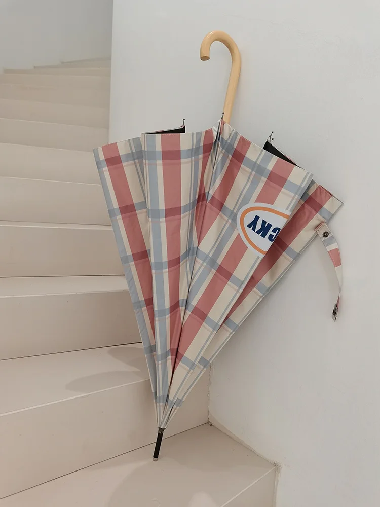 

Fre Sle Зонт с длинной ручкой JK Плед Солнцезащитный непромокаемый женский зонт с высоким эстетическим значением Прямой полюс Ветрозащитный Su...