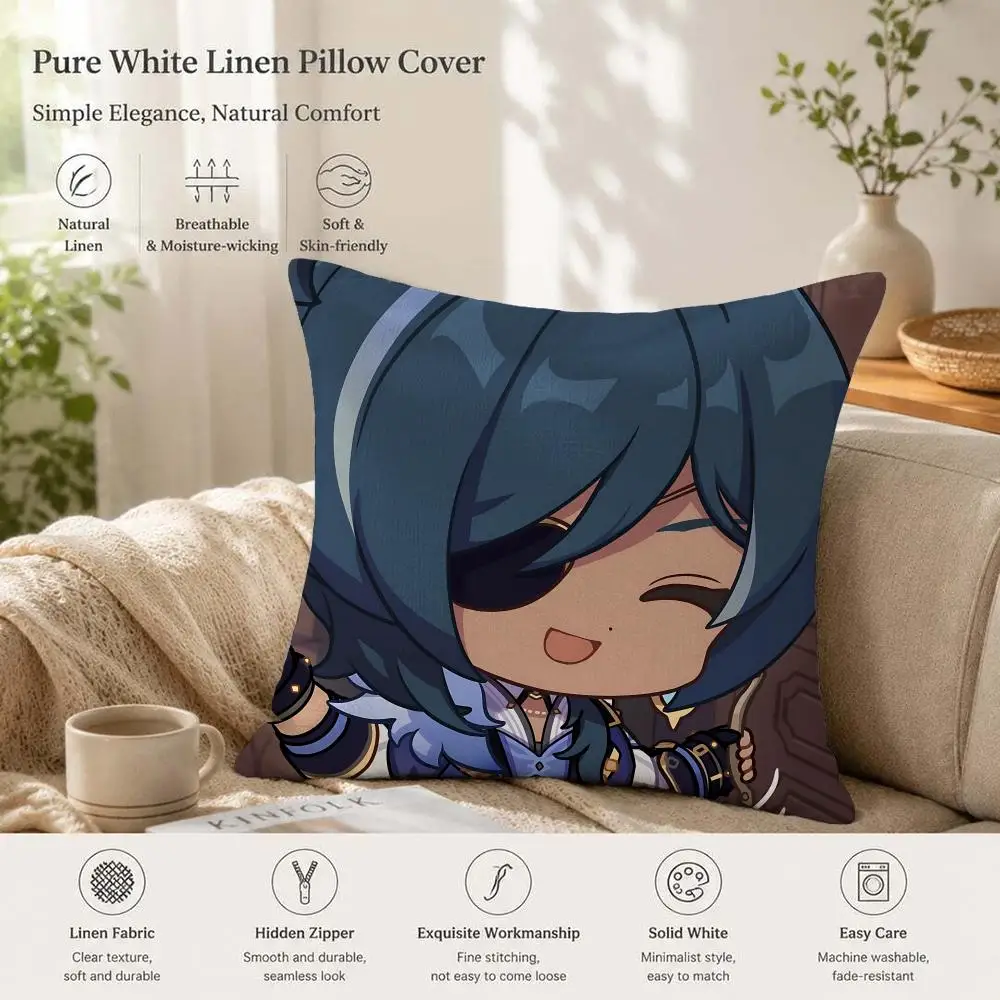 Kaeya Cute Genshin Game Cushion Cover 1/4PCS Linen Sofa Couch Bedroom Living Room Home Office Decor Pillow Case