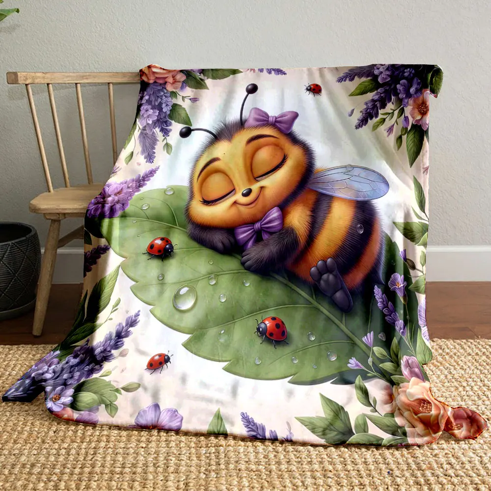 6 Styles Cute Cartoon Bee Flower Theme Printing Adult Children Warm Blankets Home Travel Car Soft Comfortable Luxury Gifts