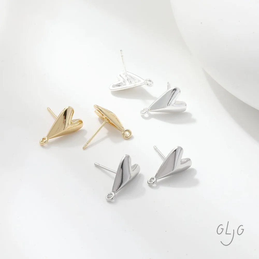 4PCS Dainty Heart Ear Studs Diy Earrings Connectors Jewelry Making Findings Supplies 14k Gold Plated Accessories 9*15mm