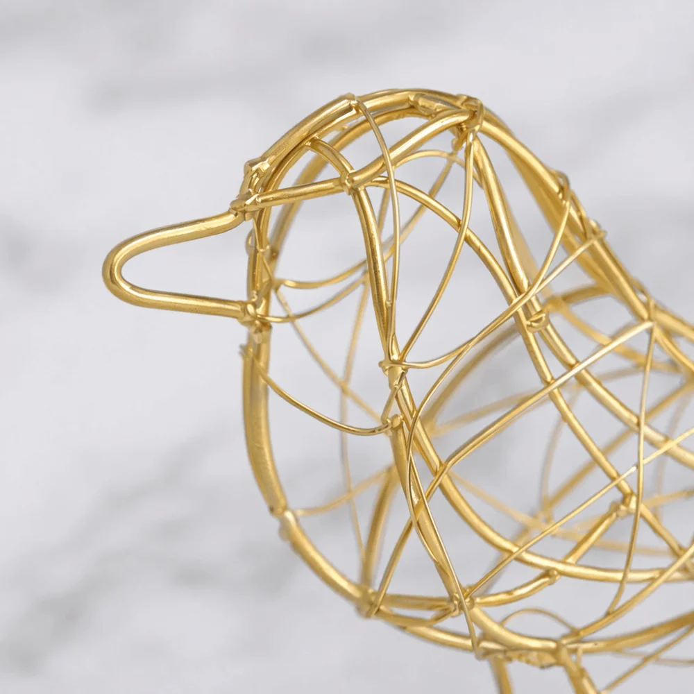 Iron Metal Wire Bird Ornament 9.06 X 7.87 in White, Black, Gold Tabletop Metal Bird Decor Hand Assembled Wire Structure