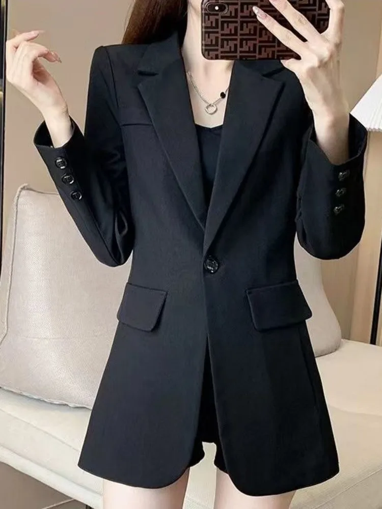 Womens Blazers Single Breasted Solid Casual Temperament Office All-match Daily Classic Chic Streetwear Top Spring Autumn