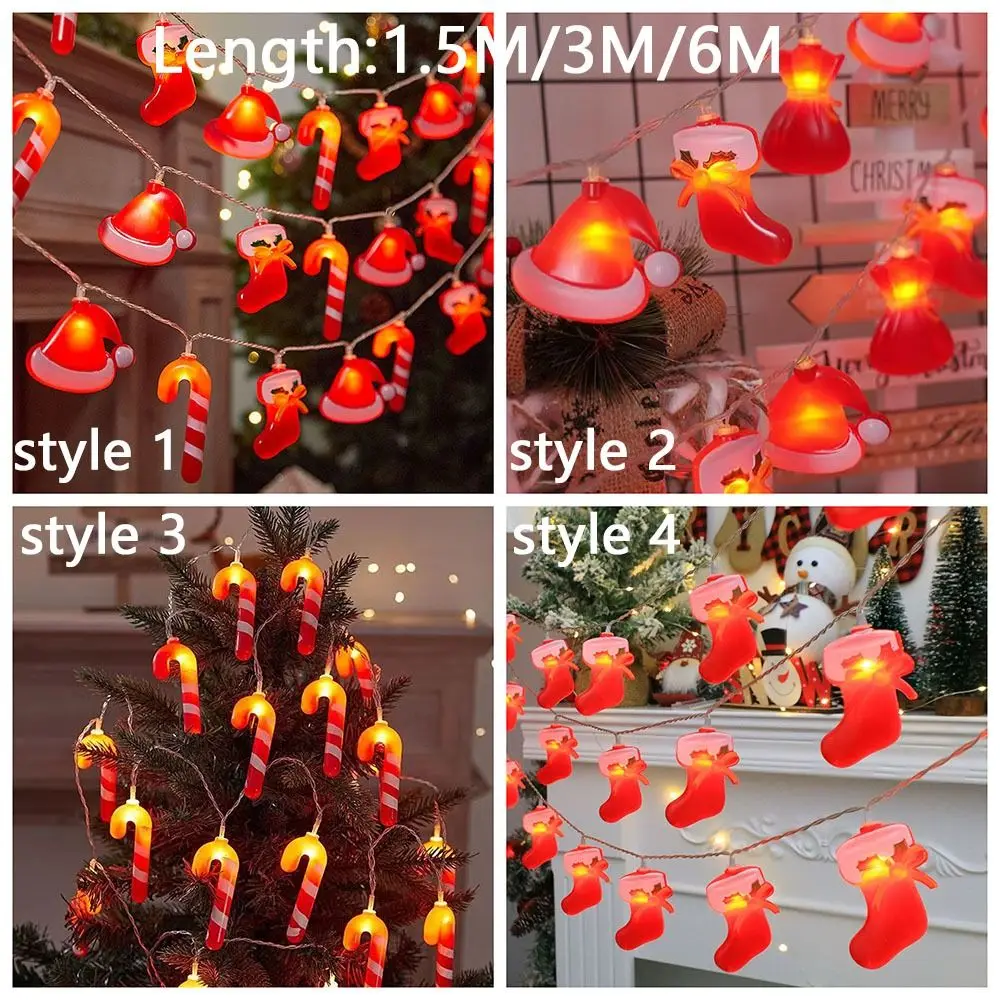 1.5M/3M/6M クリスマス LED ストリングライト 10/20/40 LED サンタ帽子キャンディケインライトウォームホワイト防水クリスマスツリーオーナメント