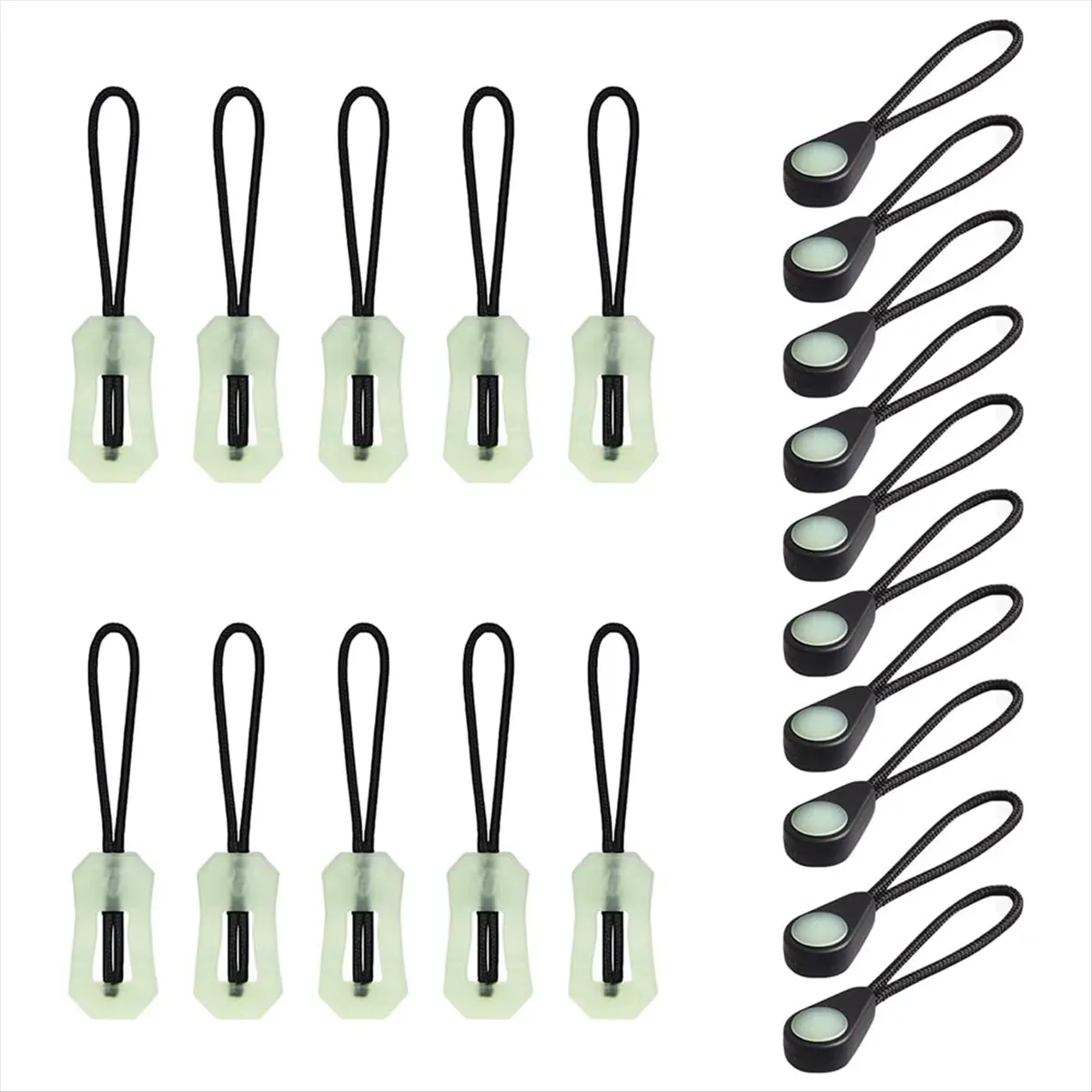 A74U 20 Pcs Self Zipper Pulls, Zipper Puller Head Glow in the Dark Anti Lost for Outdoor Mountaineering Camping