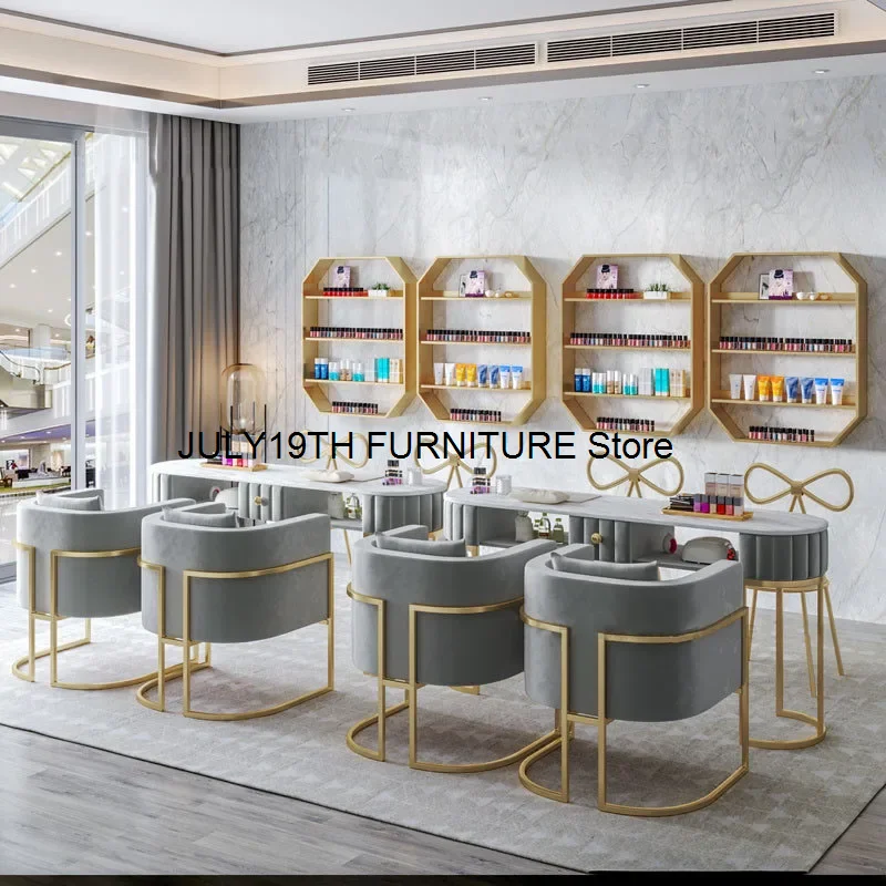 Modern High -end Nail Table and Chair Set Beauty Salon Professional Nail Table Salon Furniture Light Luxury Bedroom Makeup Table