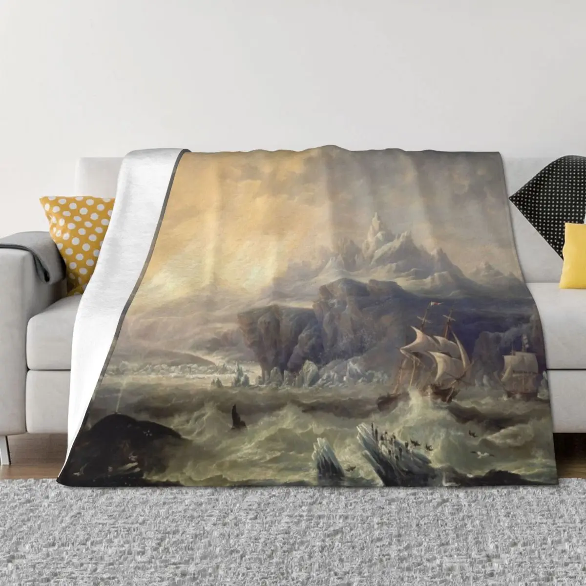 

HMS Erebus and Terror in the Antartic - John Wilson Carmichael Throw Blanket Loose Soft Plush Plaid Blankets