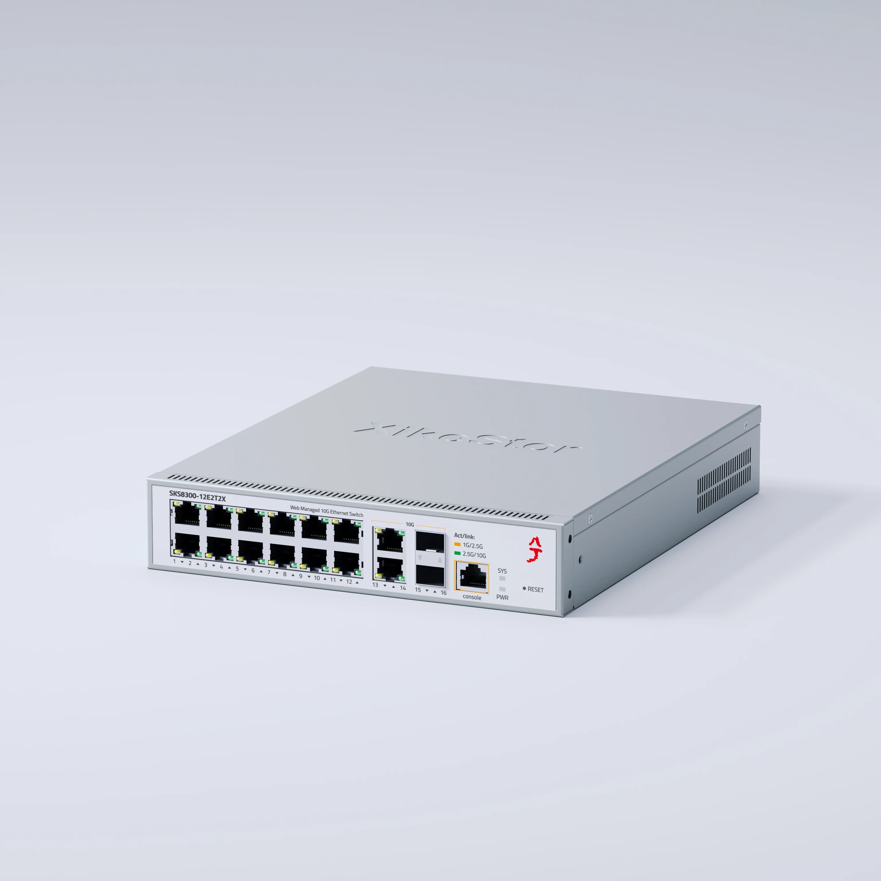 Xikestor SKS8300-12E2T2X 16-Port Layer 3-Managed Switch 12×2,5G RJ45+2×10G RJ45+2×10G SFP+, Lüfterkühlung/VLAN/LACP/QOS/SNMP