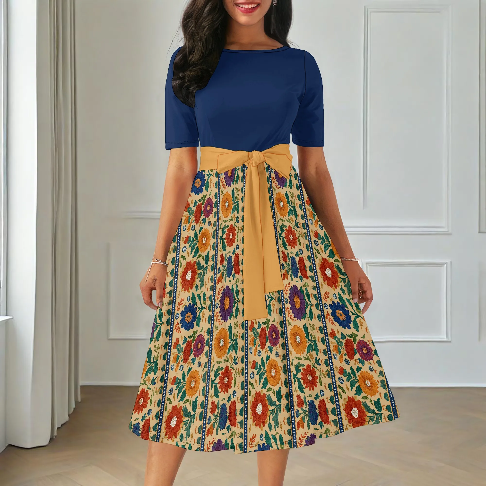 Robes de cocktail pour femmes, robe d'église formelle à manches 3/4 pour invités de mariage vintage, été 2025