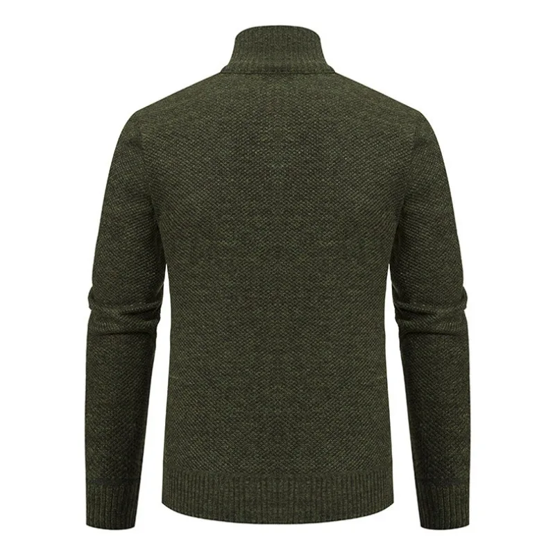 KIDWHXR Men Knitted Zipper Sweater Autumn Stand Collar Solid Sweater Coat Man Casual Long Sleeve Versatile Male Outerwear