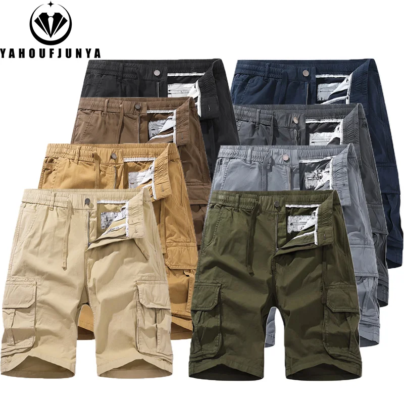 

2025 Men Summer Outdoor Leisure Solid Cargo Shorts Men Cotton Loose Straight Elastic Comfortable Fashion Style Short Pants Male
