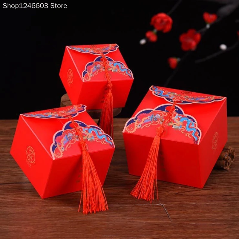 50pcs Creative Chinese style Candy Boxes Wedding Favors and Gifts Box For Guests Party Supplies Paper Chocolate Boxes Package