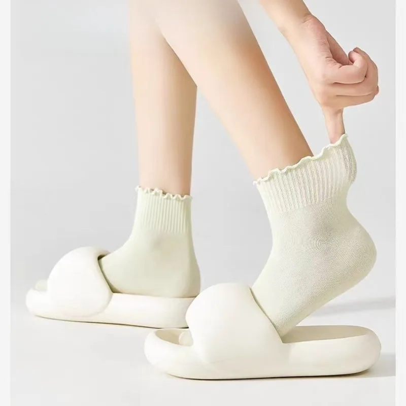 5 paires de chaussettes courtes décontractées en coton pour femmes, chaussettes Coquette respirantes, blanches, amples, vente en gros, bonneterie 2025