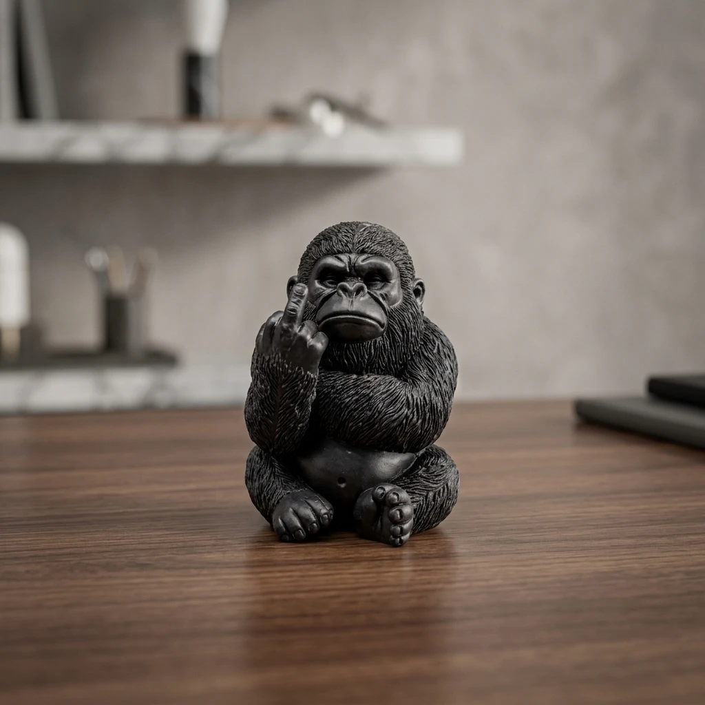 1 Pack Funny Ape Statue Smooth Synthetic Resin Middle Finger Gorilla Figurine for Home Office Desk Shelf Decor Gift Item