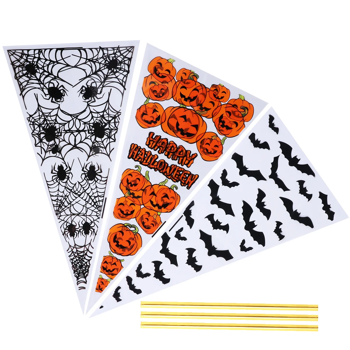 300 Pcs Halloween Triangle Candy Bag Treat Bags Clear Wrapping for Presents Cone Shaped Snack Goodie Ice Cream