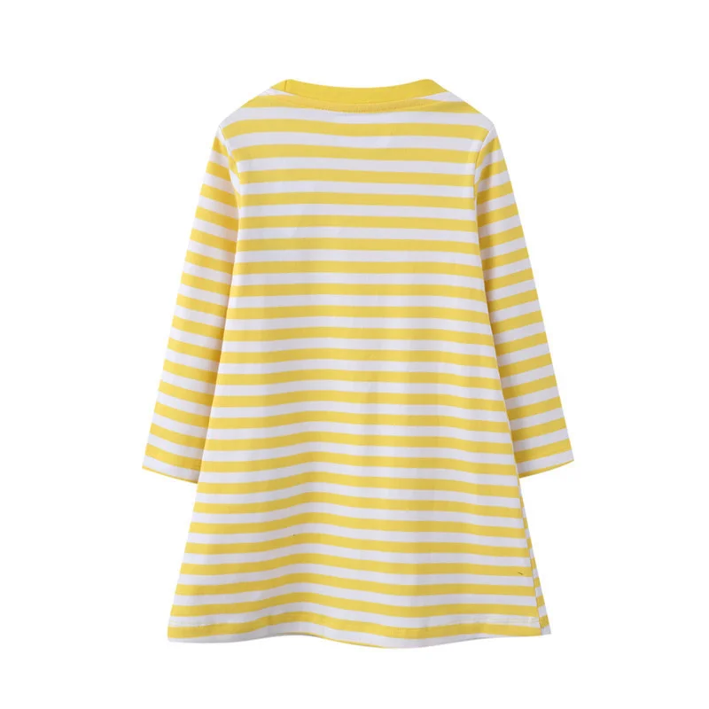 spring new children clothing 2023 fashion little girl autumn cute embroidery long sleeve dress 2 -7 years yellow striped clothes