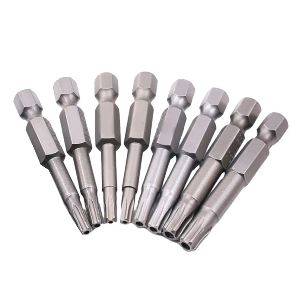 1pc 50mm 1/4 Hex Shank Magnetic Five-point Torx Screwdriver Bit With Hole T8-T40 Magnetic Five Star Hex Screwdriver Bits