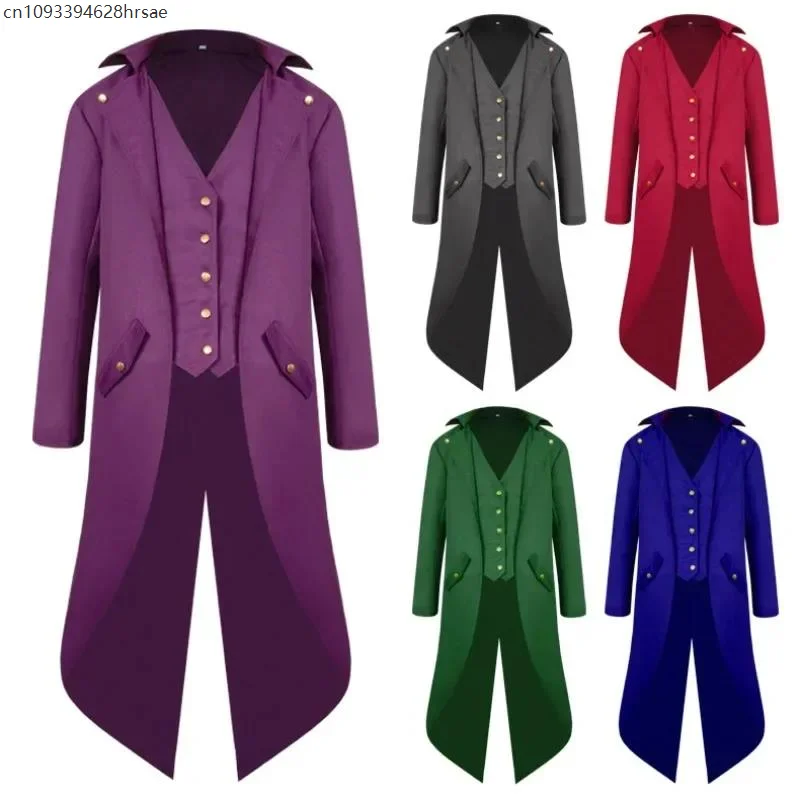 

New Arrival Medieval EURO SIZE Halloween Cosplay Costume Men Boys Steampunk Gothic Jacket Victorian Tailcoat Vintage Tuxedo Coat