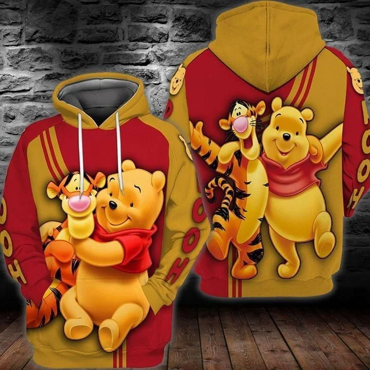 Yellow Pooh Winnie The Pooh Disney Cartoon Graphic Outfits Clothing Men Women Kids 3D All Over Print Zipper Hoodie