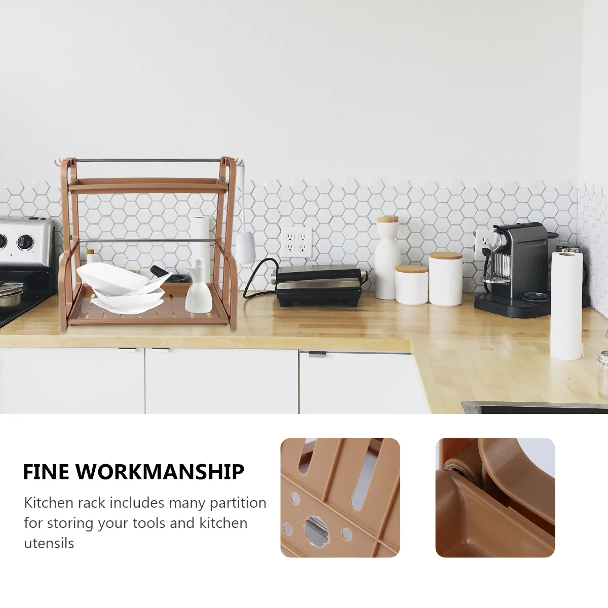 

1Set Kitchenware Organizer Rack Double-Layer Storage Shelf for Cooking Utensils Spices Holder Space Saving Kitchen Storage