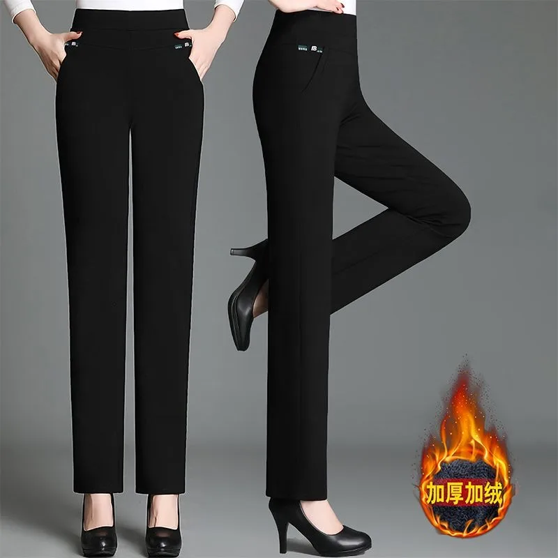 冬用パンツ レディース 厚手 ベルベット 暖かい 中高年女性用 ストレート アウターパンツ 春秋