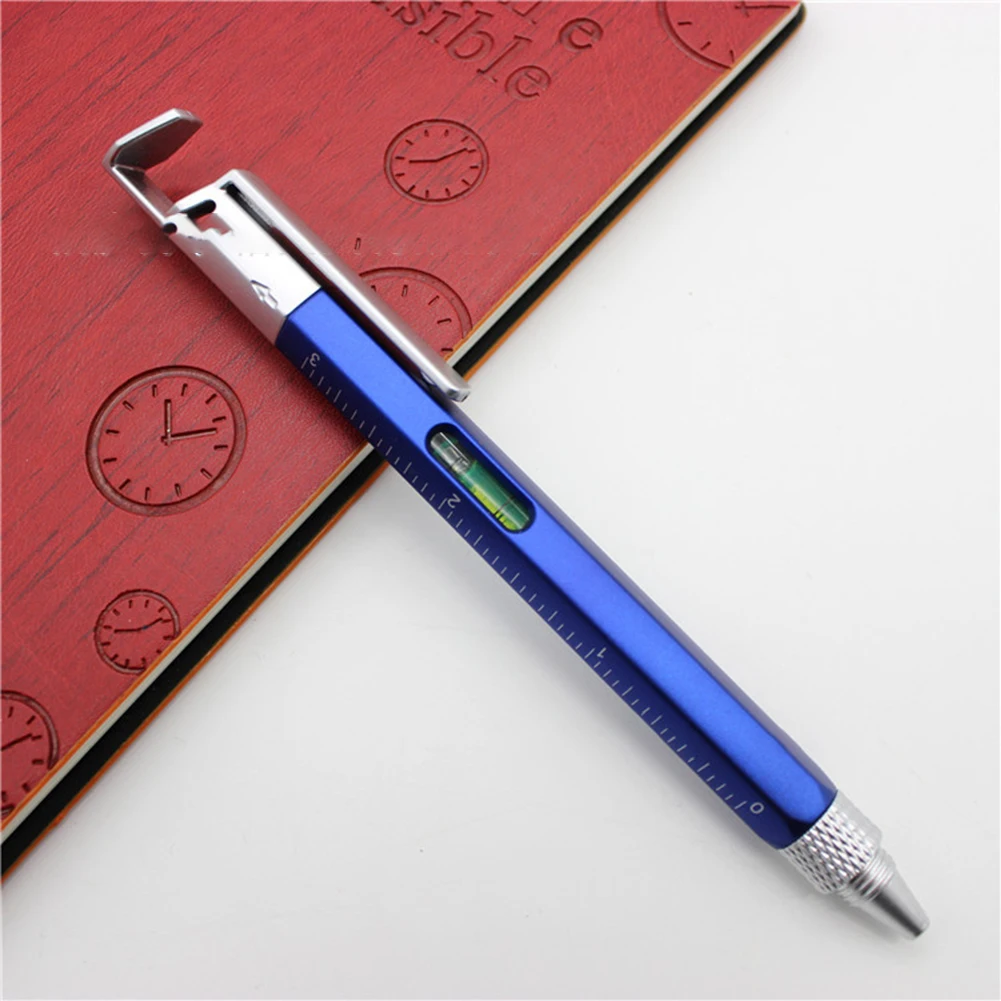 Compact Multifunctional Tool Pen with Mobile Phone Bracket Level Inches Centimeters Blue/Silver/Black/Green/Red