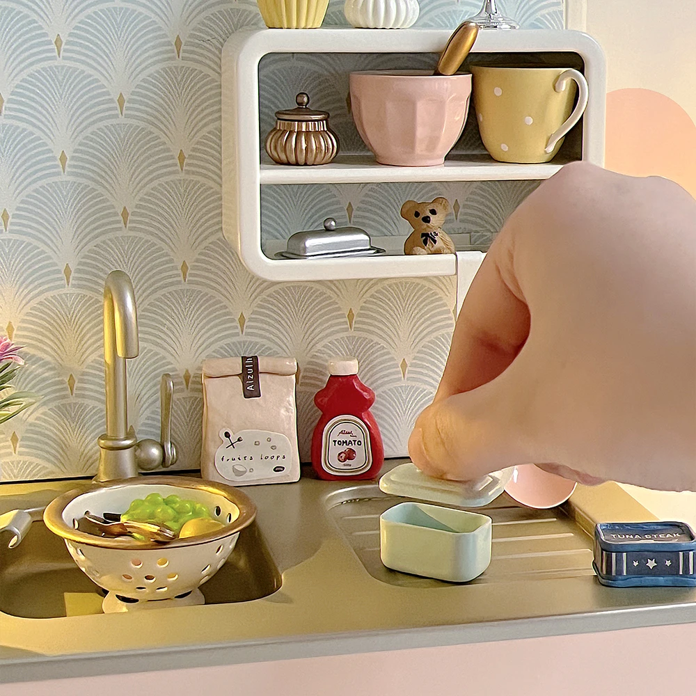 Aizulhomey Dollhouse Miniature Furniture 1/6 Metal Mini Kitchen Set Dollhouse Accessories For Blythe BJD Toys Gifts