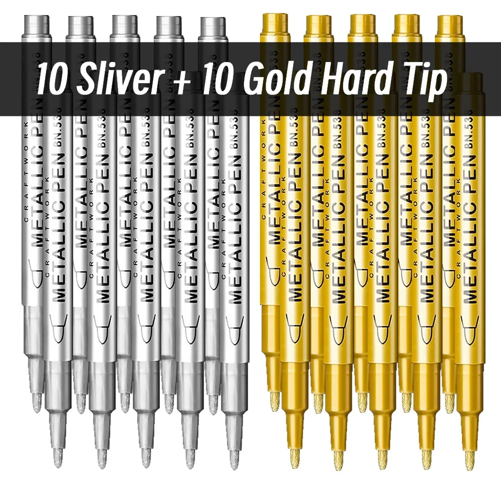 20 stks Borstel Metallic Verf Marker Pennen Goud Zilver Kleur Permanente Art Marker Voor Manga Ambachten Scrapbooking Briefpapier Leveringen