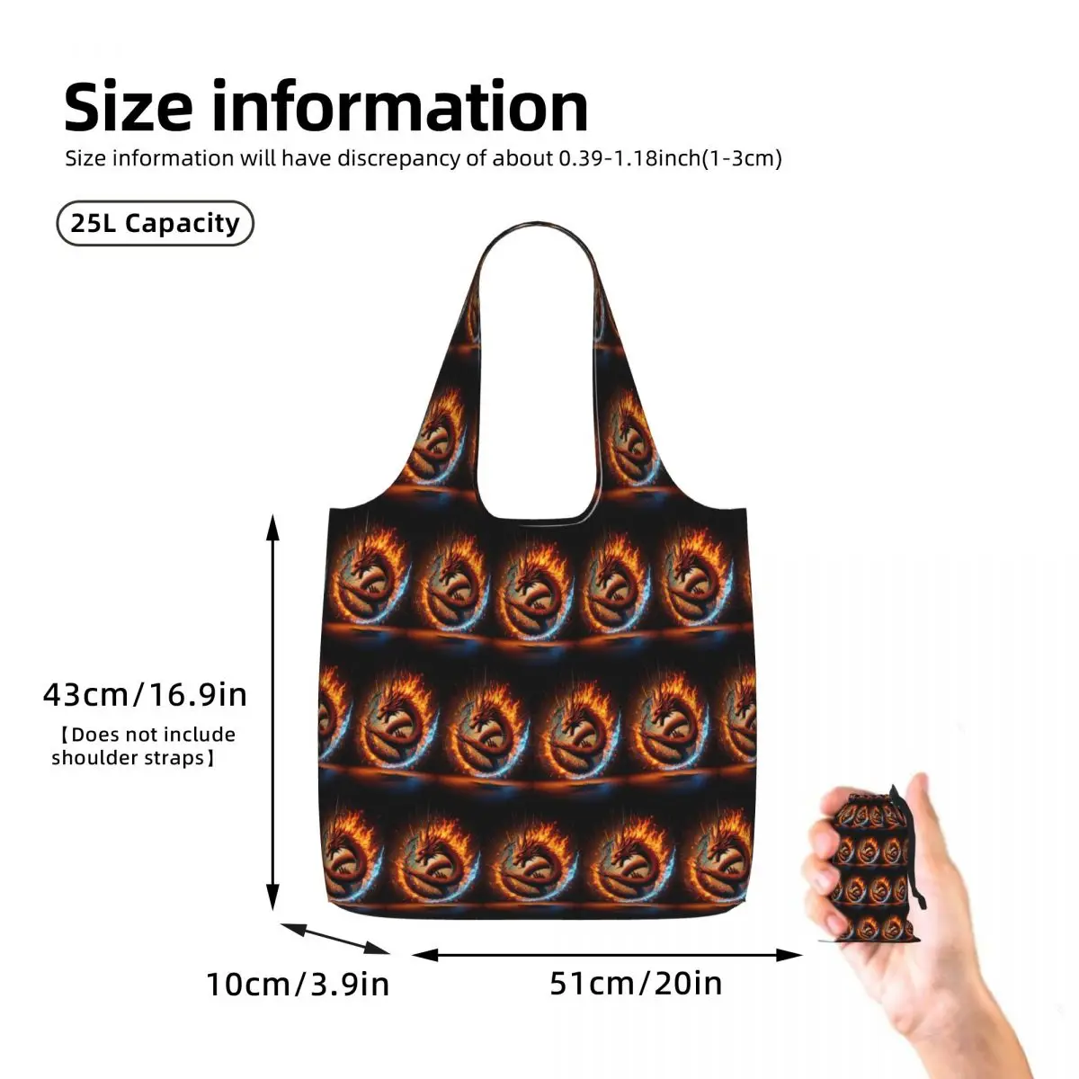 Dragon Portrait Shopping Tote Bag Canvas Large Capacity Shoulder Bags Shopper Grocery Handbag for Women