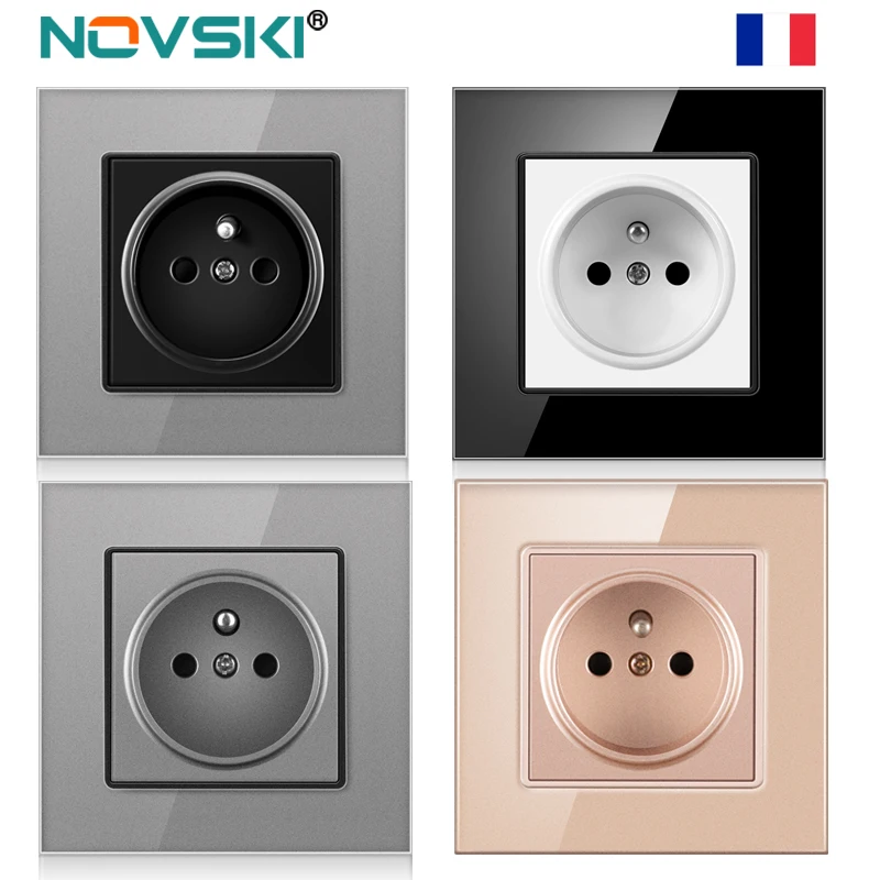 French standard wall 16A power wall socket, tempered glass crystal panel, 4-color socket, home decoration