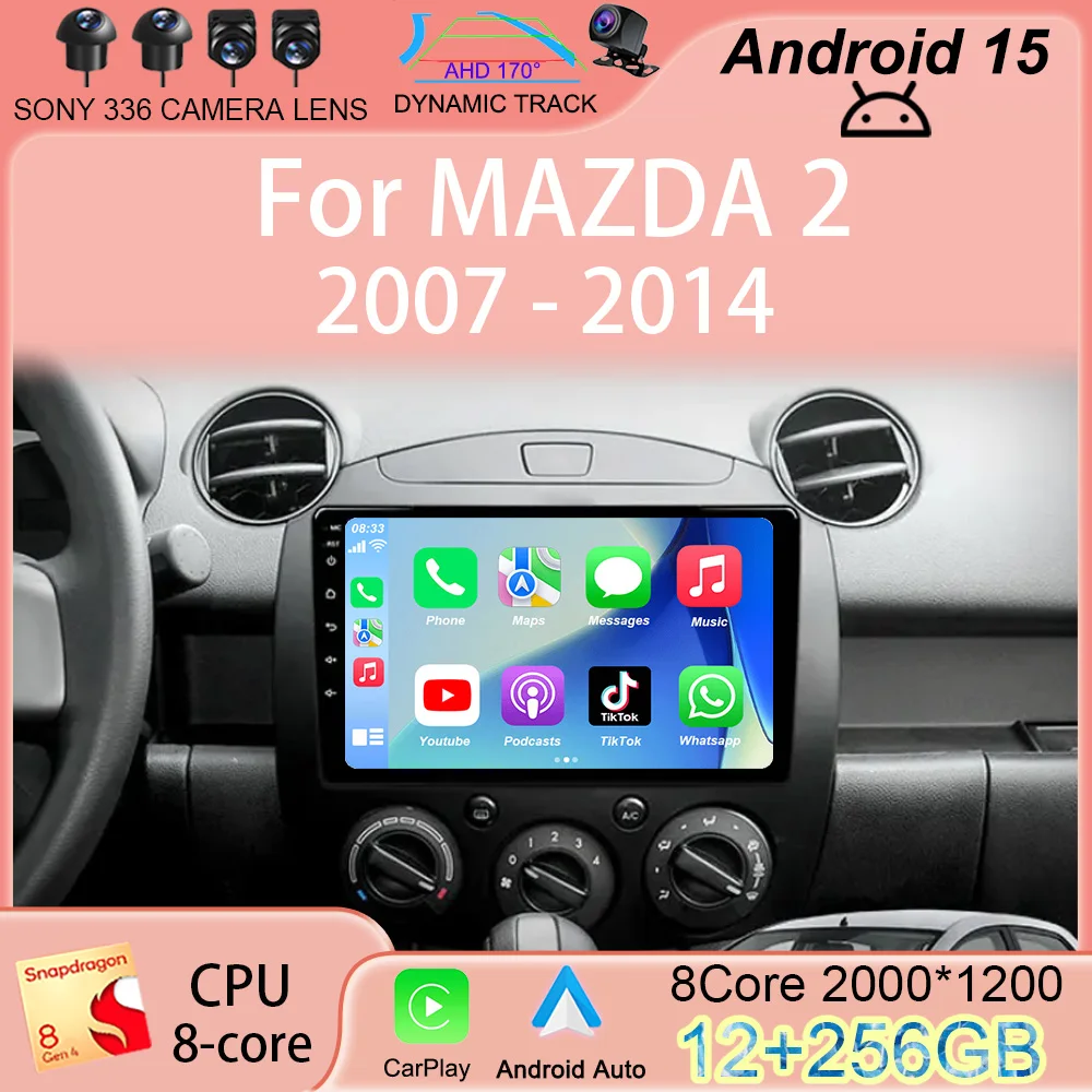 راديو السيارة أندرويد 15 مشغل وسائط متعددة لمازدا 2 Mazda2 2007 2008 2009 2010 2011 2012 2013 2014 نظام تحديد المواقع نافي 2 الدين Autoradio QLED #1