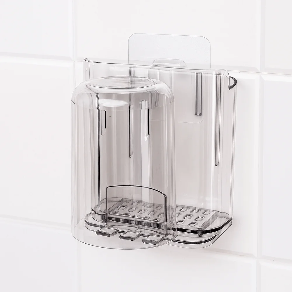 

2 шт., подставка для зубных щеток из ПЭТ, стеллаж для хранения, экономия места, настенный держатель для зубных щеток, без перфорации, многофункциональная подставка для чашек для полоскания рта