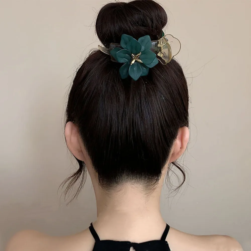 مشابك شعر أكريليك من كاميليا، مخالب شعر أنيقة على شكل زهرة القرش، شعر نسائي منخفض على شكل ذيل حصان