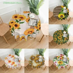 Retro Sunflower Round Tablecloth 60 Inch, Water Resistance Polyester Table Cloth Reusable Washable Table Cover