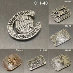 Ethnic Style Silver Plated Belt Buckle with Chinese Traditional National CultureTang Grass Patterns and Mongolian Patterns