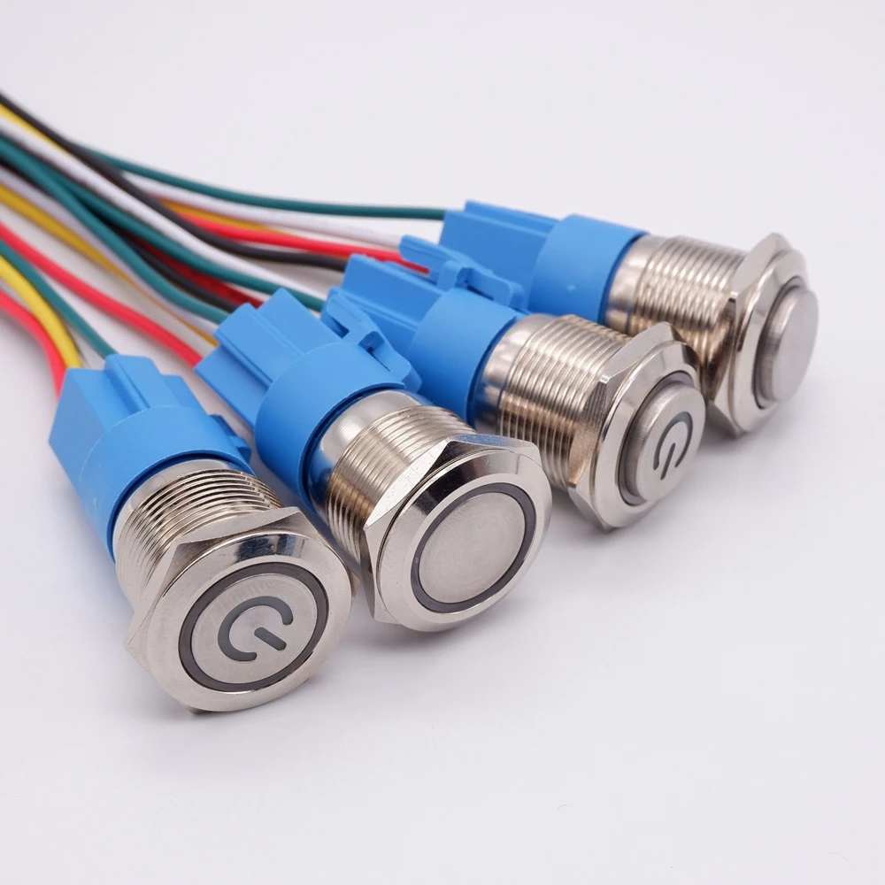 19mm Metal Push Button Switch Circular Power Button Waterproof LED Light Car Engine Power Button Instant Lock 6v 24v 220v