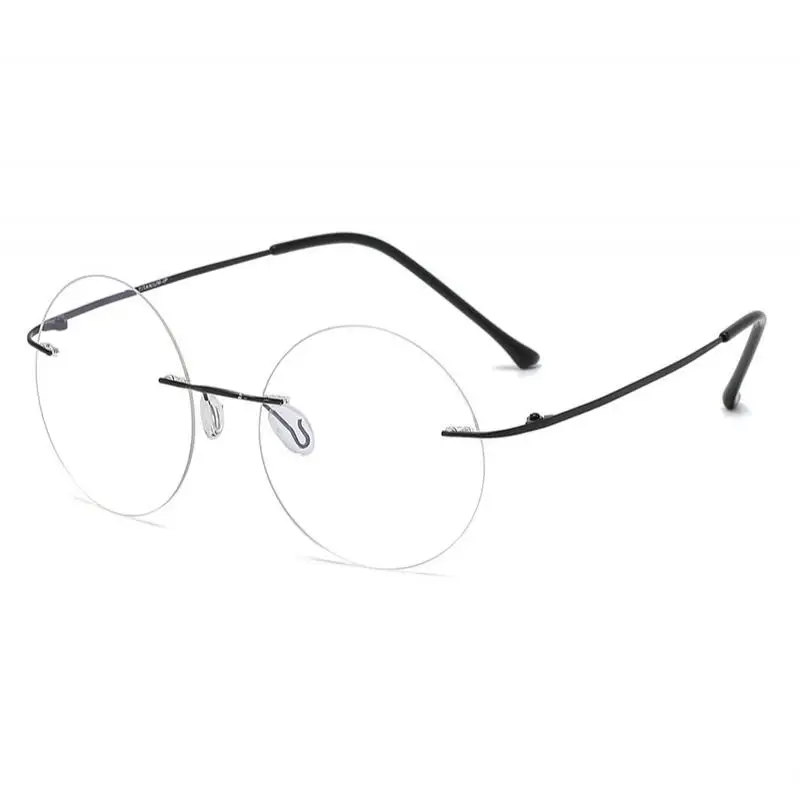 FELRES Lunettes de lecture en alliage de titane sans bords pour hommes et femmes, rondes à mémoire de forme, finition en métal, Prescription presbyte + 1.0 1.5 3