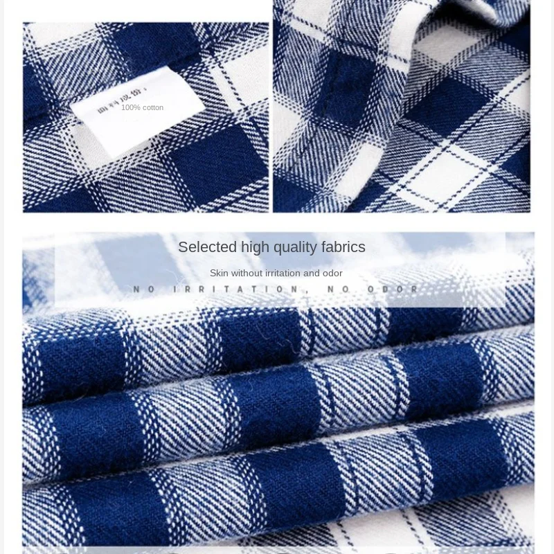 100% Cotton Men's Brushed Shirt Long Sleeve Plaid Checkered Soft Leisure Comfortable Casual Clothing Classical Vintage Pocket