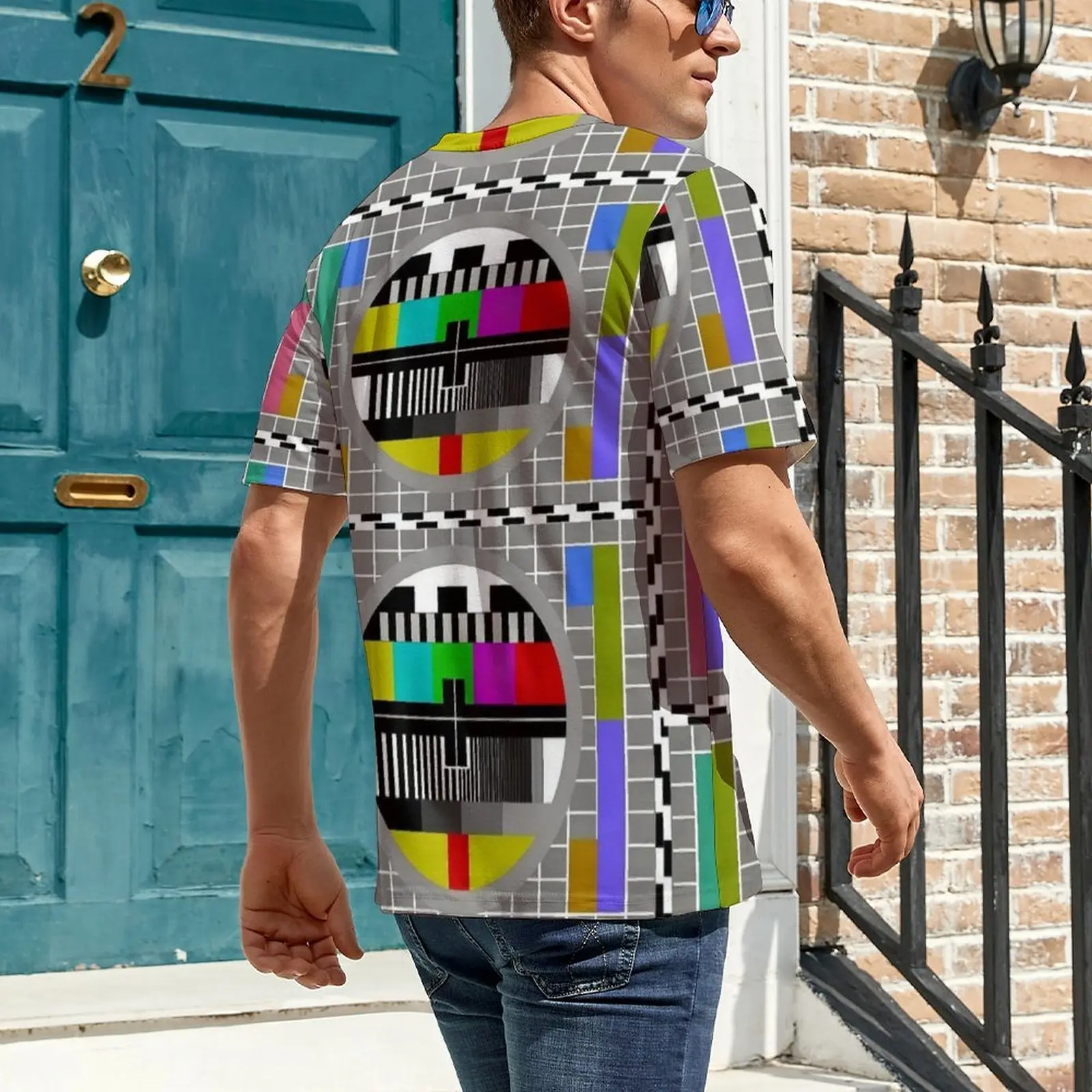 Man Classic Test Card Print T-Shirt  Cool T Shirts Short-Sleeve Custom Tshirt Hot Sale Summer Classic Plus Size Tees