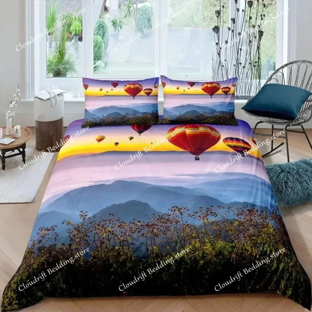 Hot Air Balloon Duvet Cover Set Romantic Balloon Bedding Set Extreme Sports Games Comforter Cover Romantic Trip Twin Quilt Cover