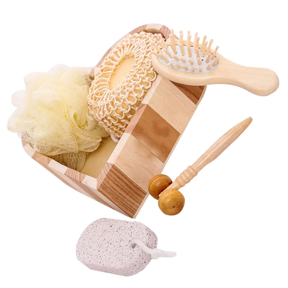 

1 комплект, деревянное ведро в форме сердца, набор скрубберов для купания, отшелушивающие инструменты для душа для дома, путешествий, отеля, простой шарик для протирания ванны, практичный